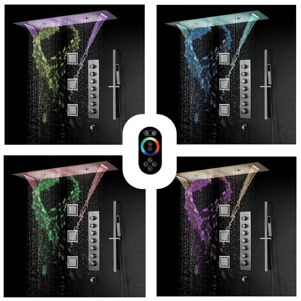 6 Functions Modern Thermostatic Massage Shower System Remote Controlled LED in Chrome