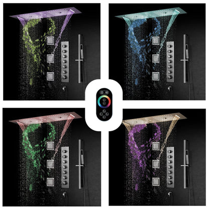 6 Functions Modern Thermostatic Massage Shower System Remote Controlled LED in Chrome