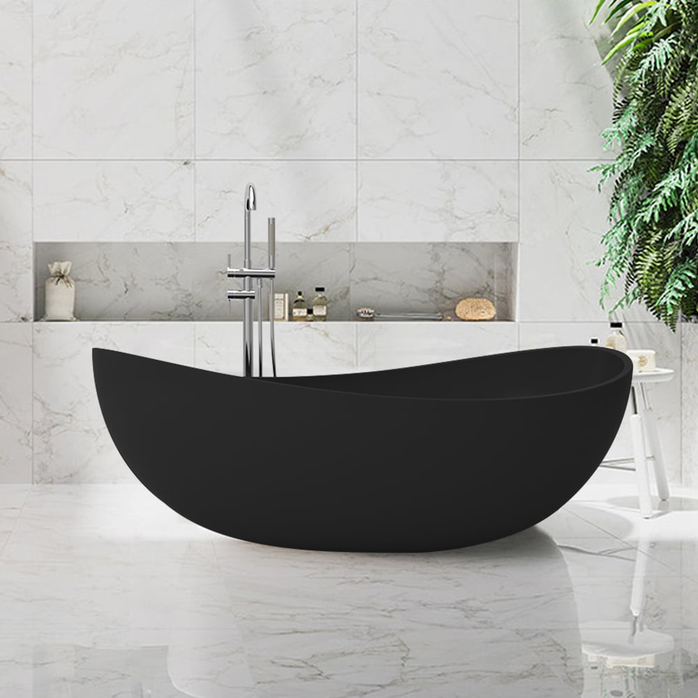 70" Modern Oval Freestanding Stone Resin Soaking Bathtub Black