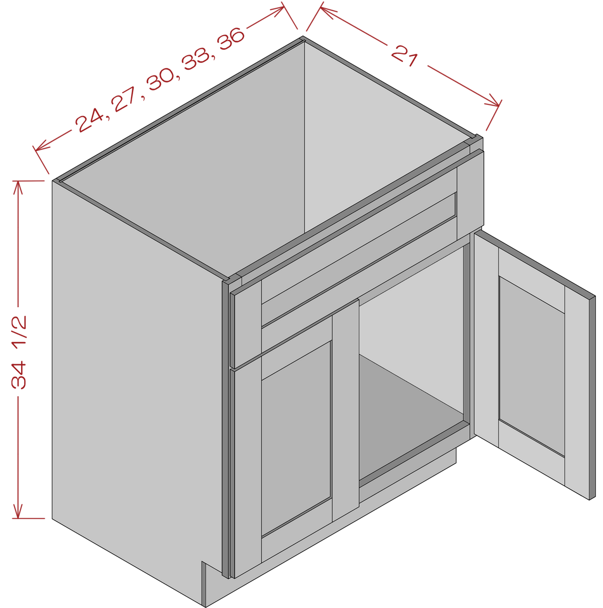 Vanity Sink Base Cabinets - Shaker Gray