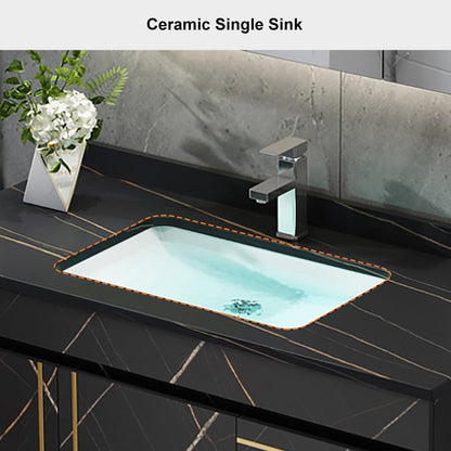 35" Floating Bathroom Vanity Faux Marble with Single Ceramic Sink Black