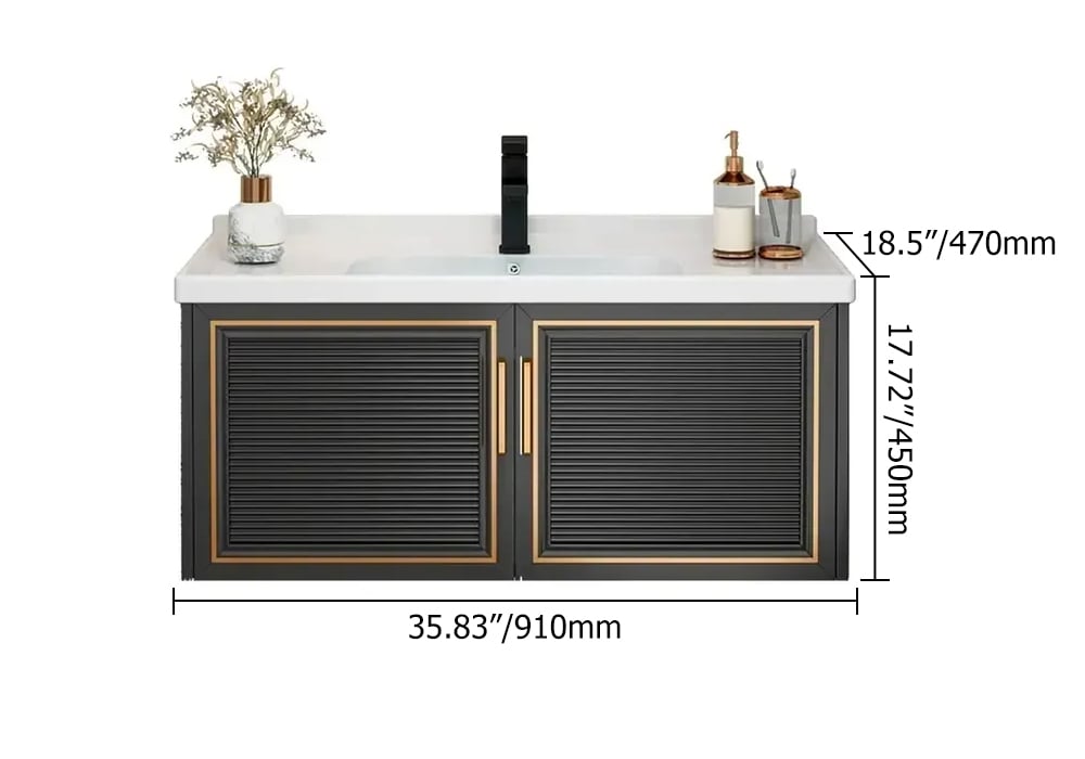 Bathroom Vanity Set 35.8" Floating Ceramic Bathroom Vanity Black with Sink