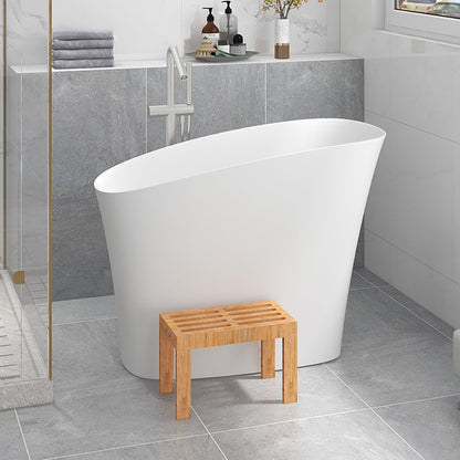 47" Japanese Modern Irregular Freestanding Stone Resin Soaking Bathtub White