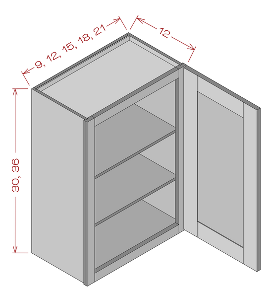 36" High Single Door Wall Cabinets - Shaker White
