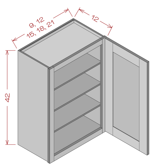 42" High Single Door Wall Cabinets - Shaker White