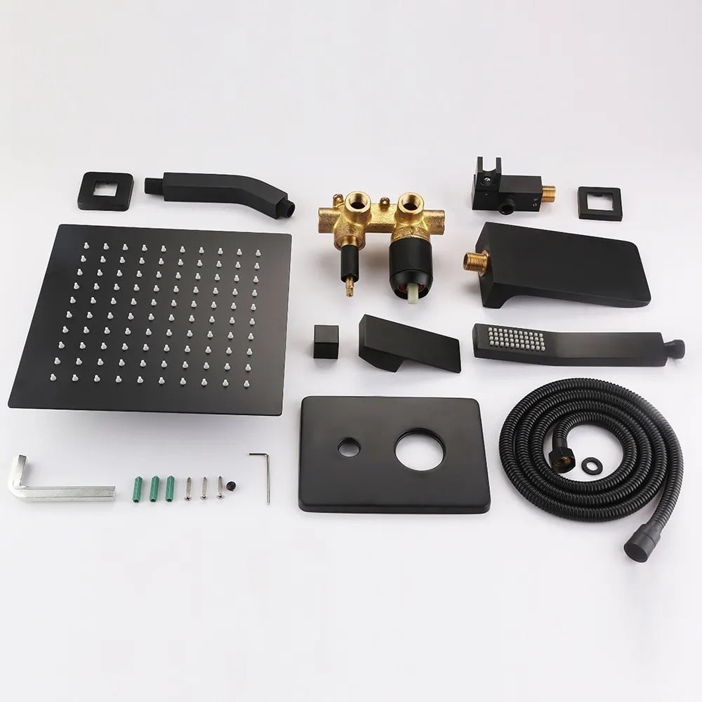 Wall Mount 10" Rainshower Hand Shower & Tub Spout Shower System in Matte Black