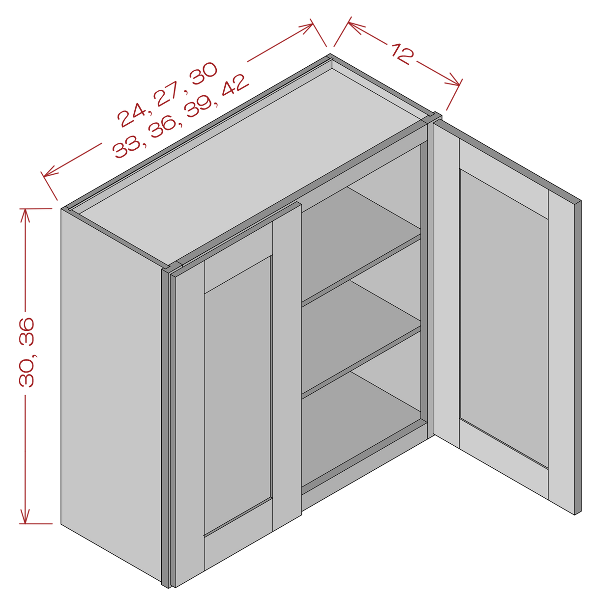 30" High Double Door Wall Cabinets - Shaker White