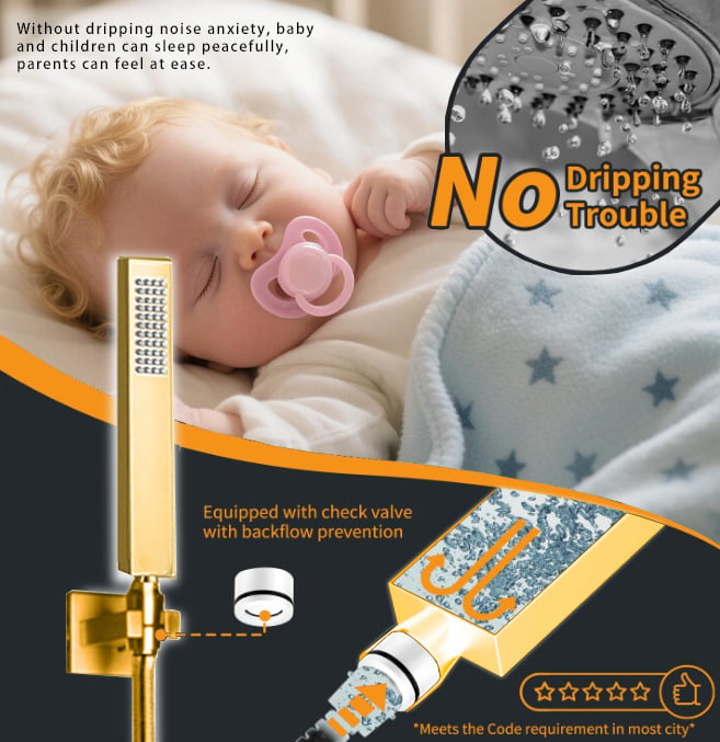 Wall-Mounted Shower System in Gold Thermostatic 4 Functions 23"