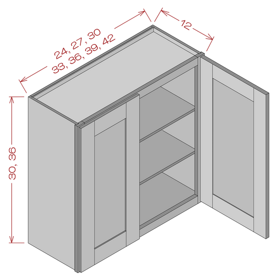 30in High Double Door Wall Cabinets - Shaker Gray