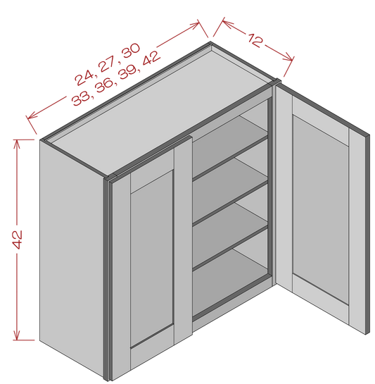 42in High Double Door Wall Cabinets - Shaker Gray