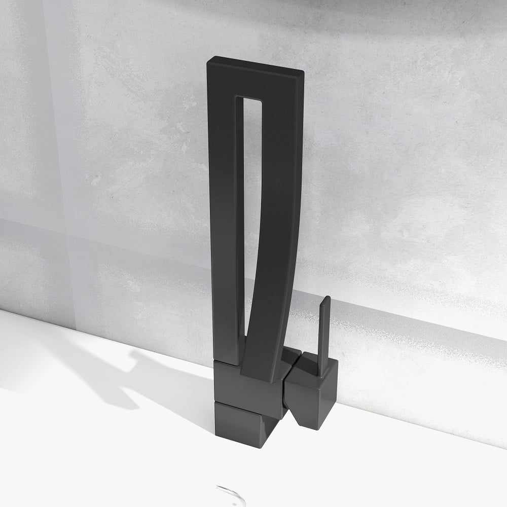 Modern Design Single Handle 1-Hole Black Bathroom Sink Faucet with Waterfall Spout Brass