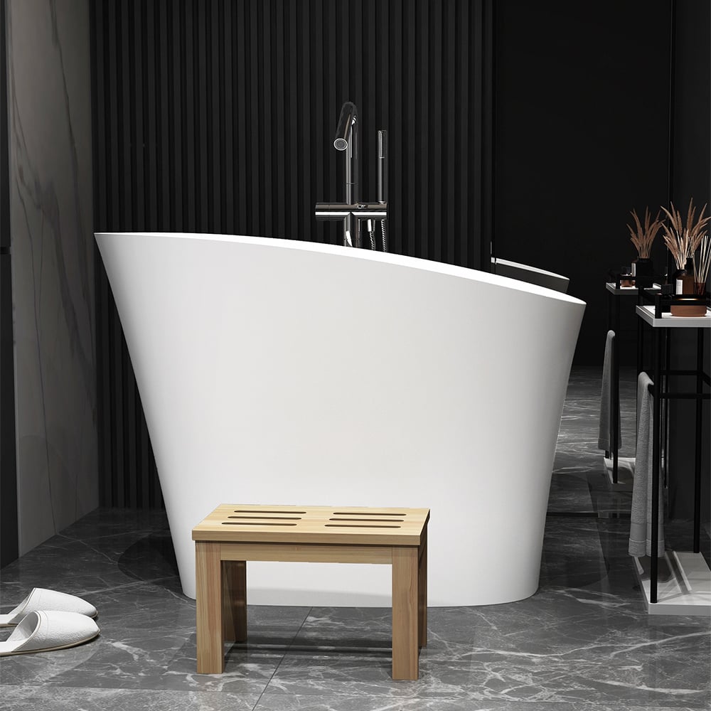 47" Japanese Modern Irregular Freestanding Stone Resin Soaking Bathtub White