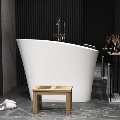 47" Japanese Modern Irregular Freestanding Stone Resin Soaking Bathtub White