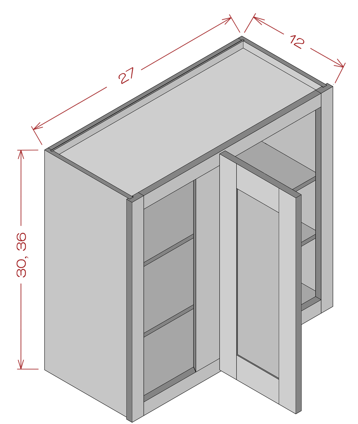 Blind Corner Wall Cabinets - Shaker Gray