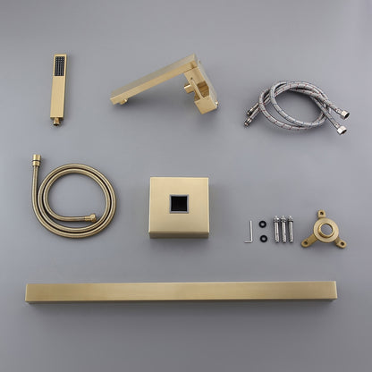 Freestanding Bathtub Faucet Gold Brushed Brass with Hand Shower