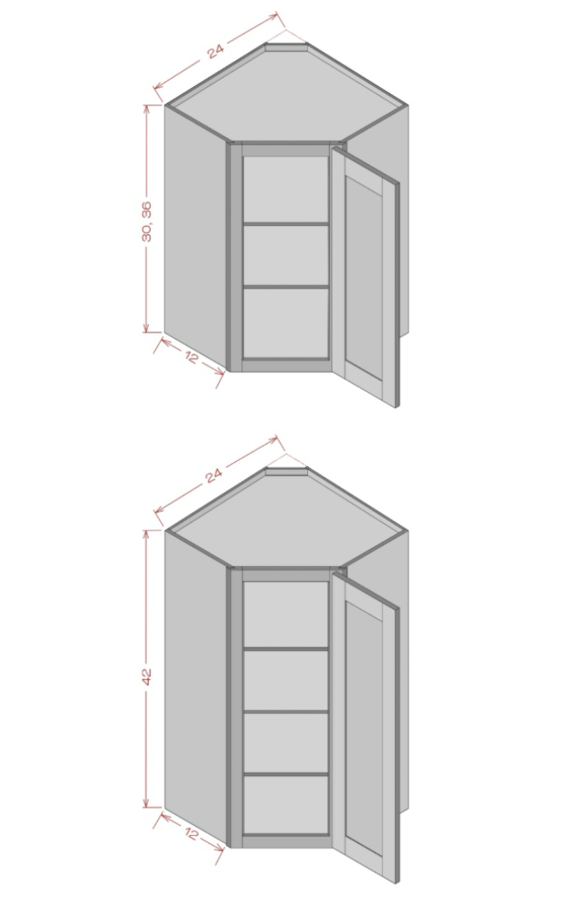 Diagonal Corner Wall Cabinets - Shaker Gray