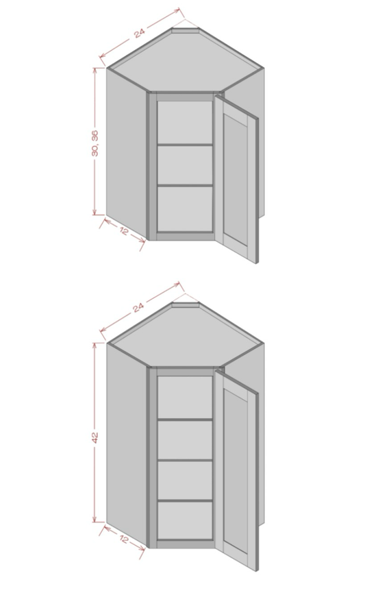 Diagonal Corner Wall Cabinets - Shaker Gray