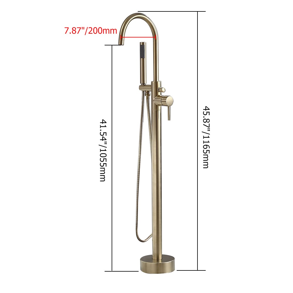 Brewst Freestanding Single Handle Tub Filler Faucet with Handshower Brass Brushed Gold