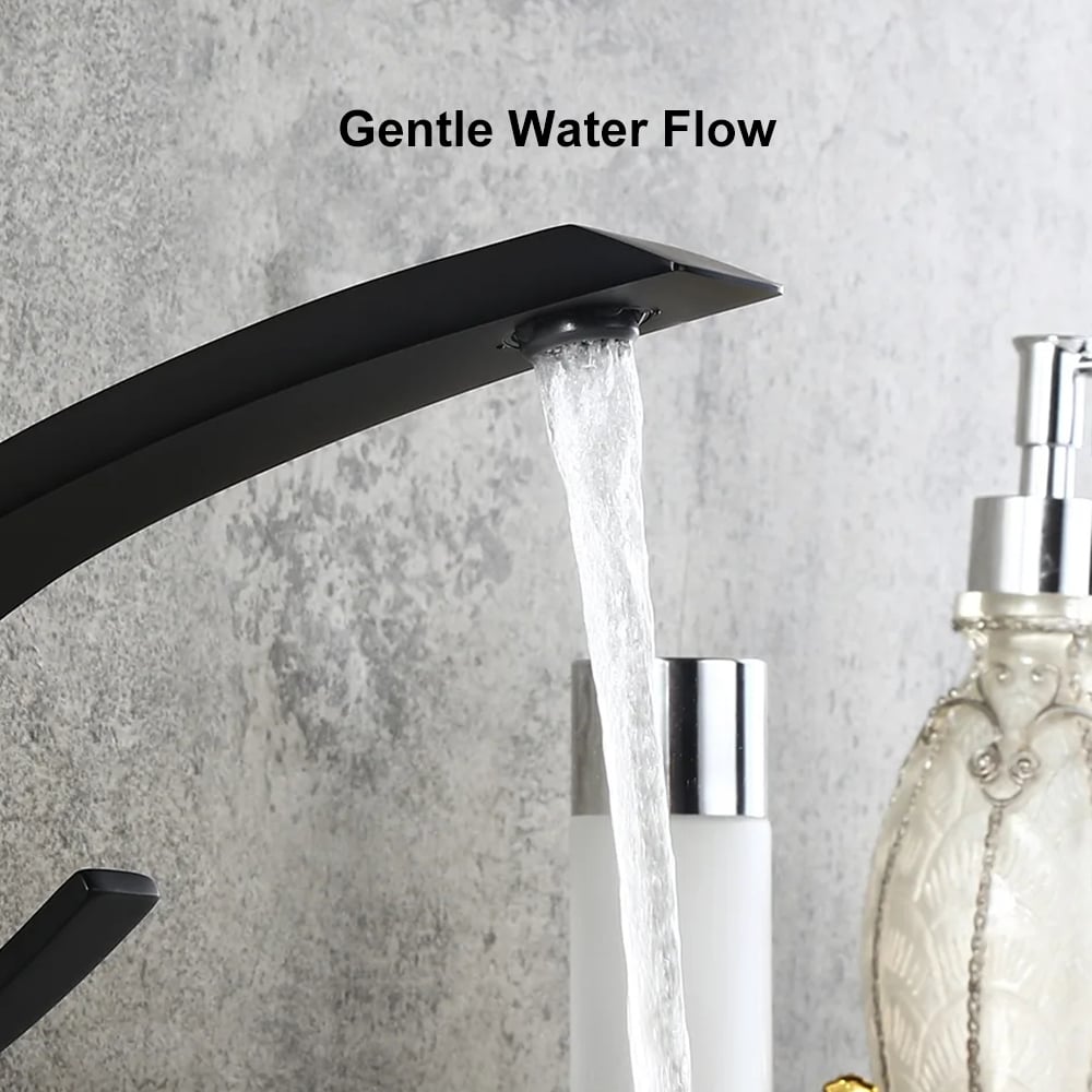 Modern Single Hole 1-Handle C-Shaped Curved Spout Bathroom Sink Faucet with Pop Up Drain in Matte Black