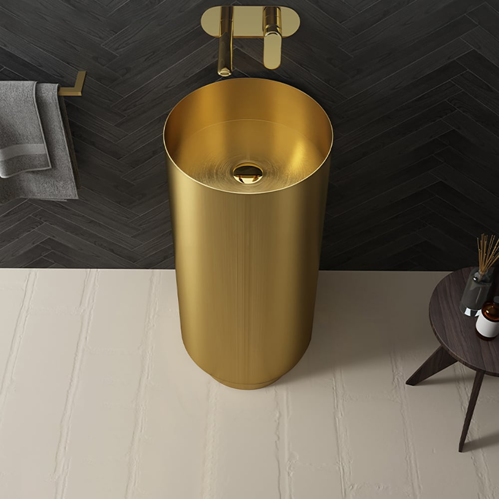 Gold Modern Luxury Round Stainless Steel Freestanding Bathroom Sink Pedestal Sink