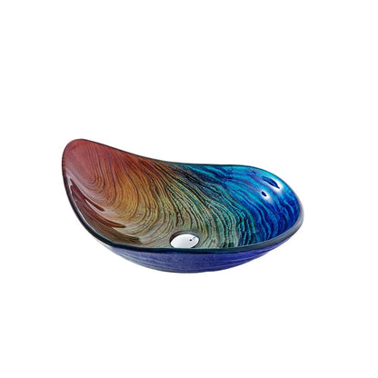 Tempered Glass Multicolor Teardrop-Shaped Bathroom Vessel Sink Wash Sink
