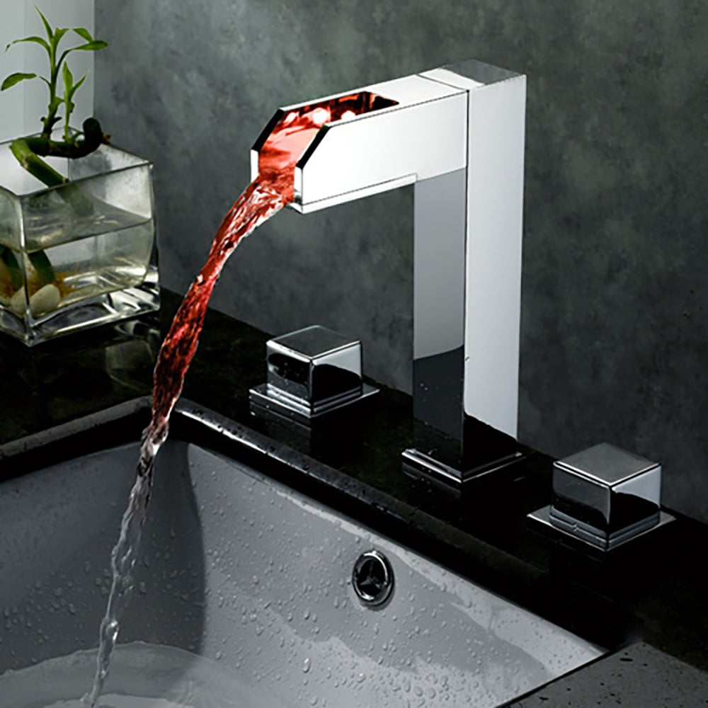 Modern Waterfall Bathroom Sink Faucet in Chrome Brass with LED Light