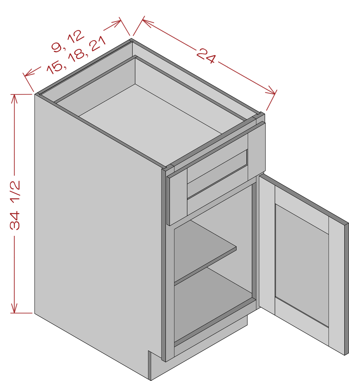 Single Door Single Drawer Bases - Shaker White