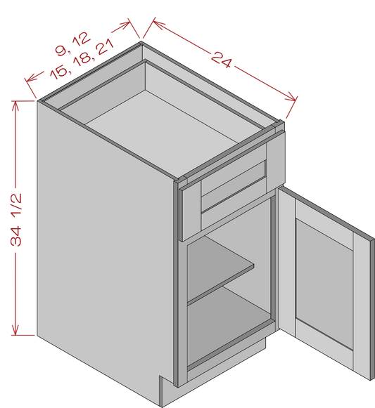 Single Door Single Drawer Bases - Shaker White