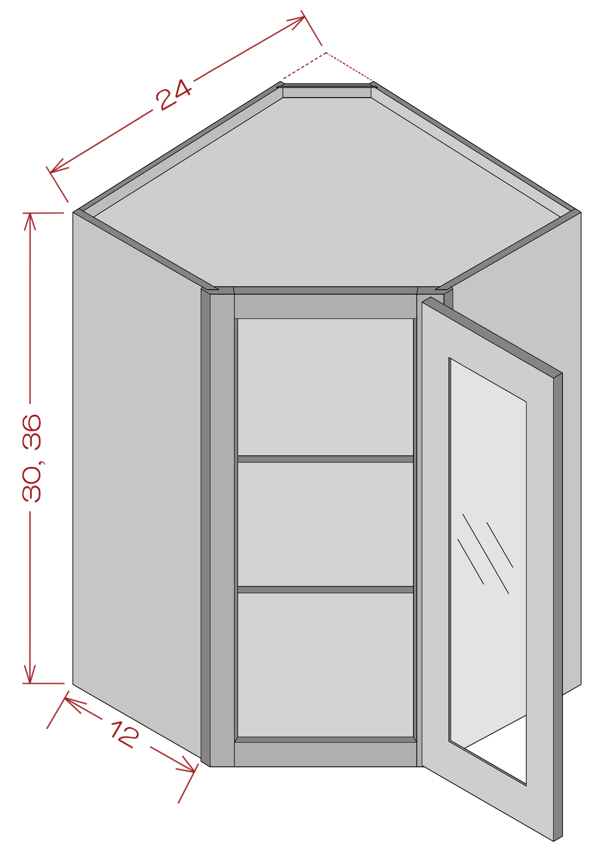 Glass Door Diagonal Corner Wall Cabinets - Shaker White