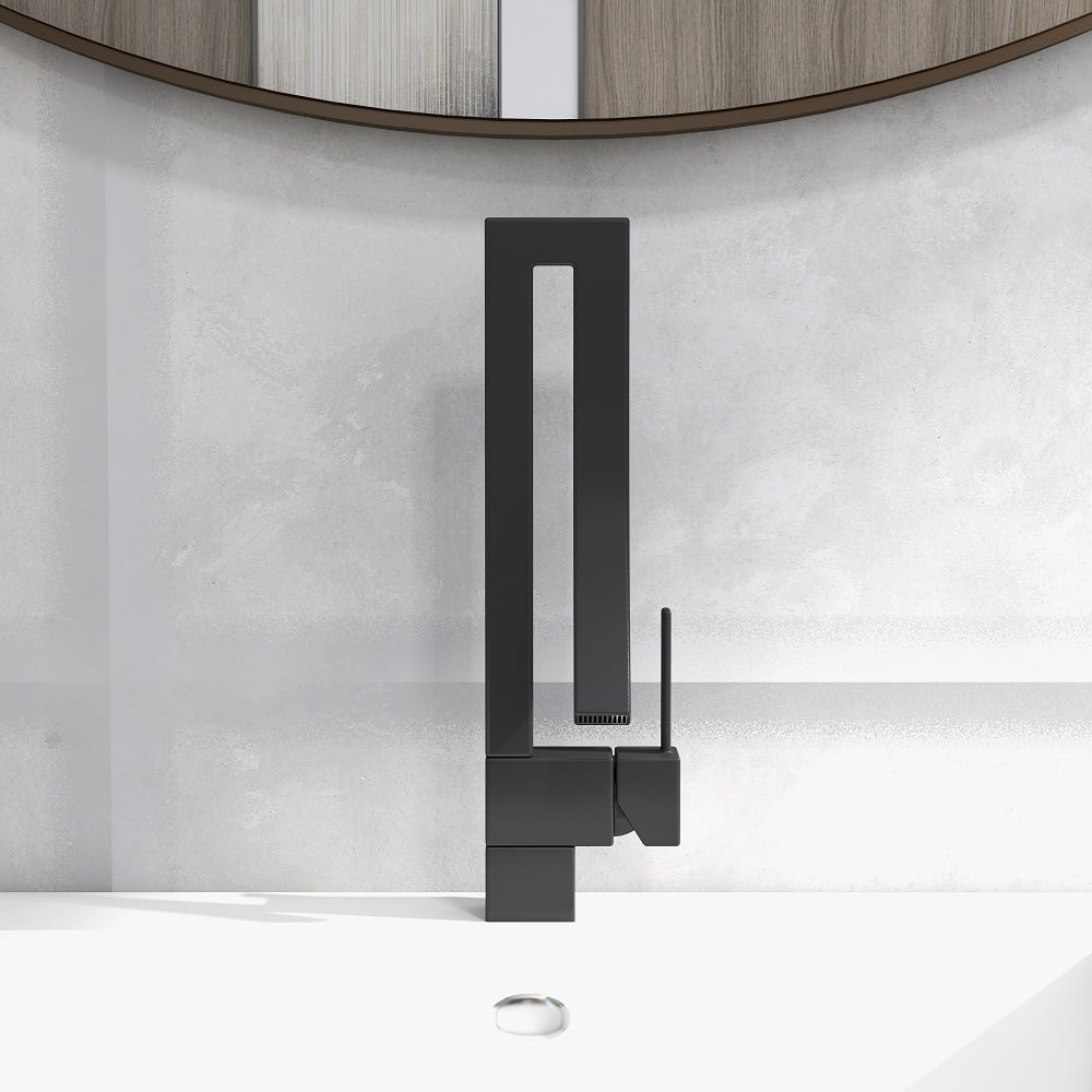 Modern Design Single Handle 1-Hole Black Bathroom Sink Faucet with Waterfall Spout Brass