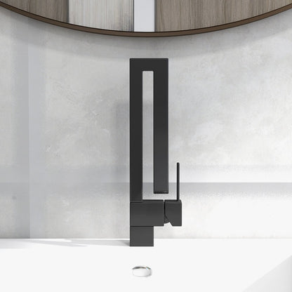 Modern Design Single Handle 1-Hole Black Bathroom Sink Faucet with Waterfall Spout Brass