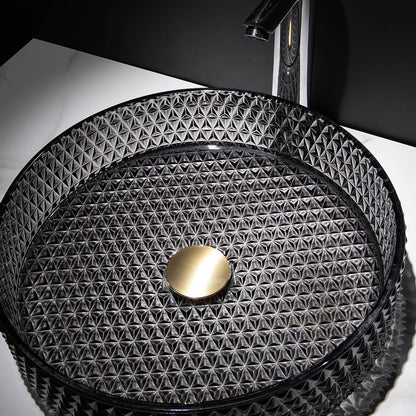 15" Vessel Transparent Diamond Shaped Crystal Glass Bathroom Wash Sink in Black
