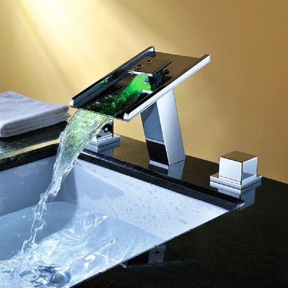 Modern 1-Hole Waterfall Bathroom Sink Faucet in Chrome Brass with LED Light