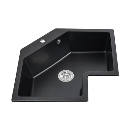 25" Black Drop In Corner Kitchen Sink Modern Single Bowl Quartz Irregular Sink
