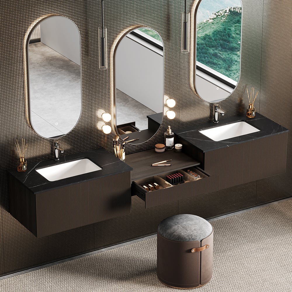 Bathroom Vanity Set 85" Modern Floating Bathroom Vanity Walnut with Double Sinks