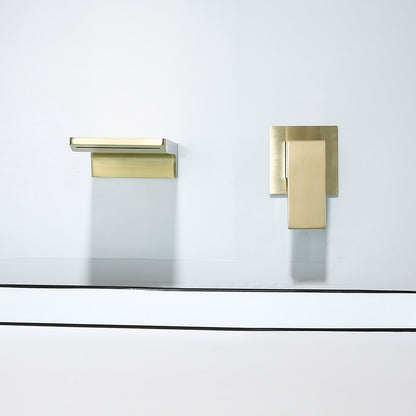 Waterfall Wall Mounted Brushed Gold Bathroom Sink Faucet Single Handle