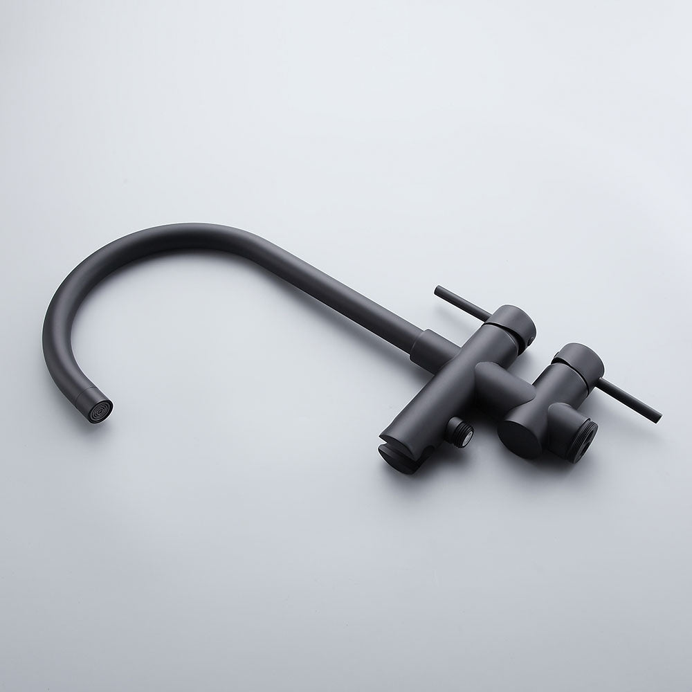 Brewst Contemporary Matte Black Gooseneck Freestanding Tub Filler Faucet