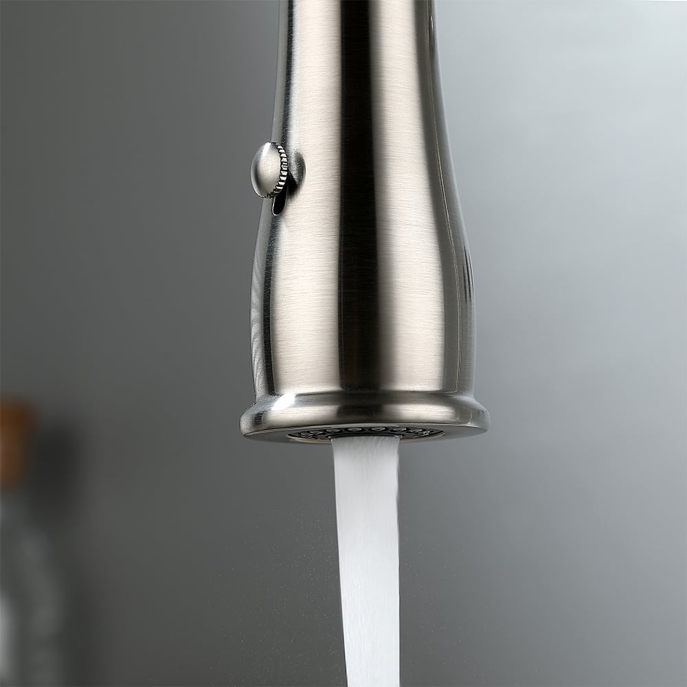 High Arc Dual-Mode Pull-Down Kitchen Faucet Solid Brass with Porcelain Handle