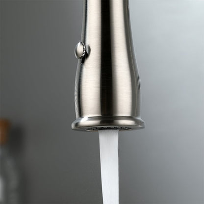 High Arc Dual-Mode Pull-Down Kitchen Faucet Solid Brass with Porcelain Handle