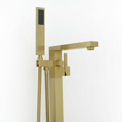 Freestanding Bathtub Faucet Gold Brushed Brass with Hand Shower