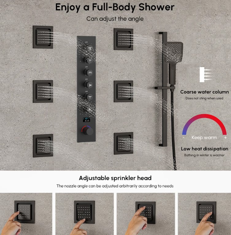 35" Wall-Mounted Intelligent Bluetooth Shower System with Multi-nozzle