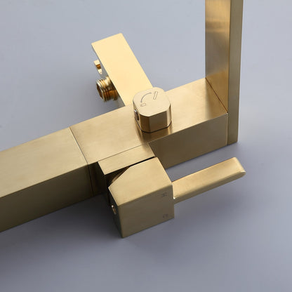 Freestanding Bathtub Faucet Gold Brushed Brass with Hand Shower