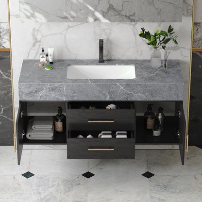 Modern 39" Black Floating Single Bathroom Vanity with Sintered Stone Top and Sink