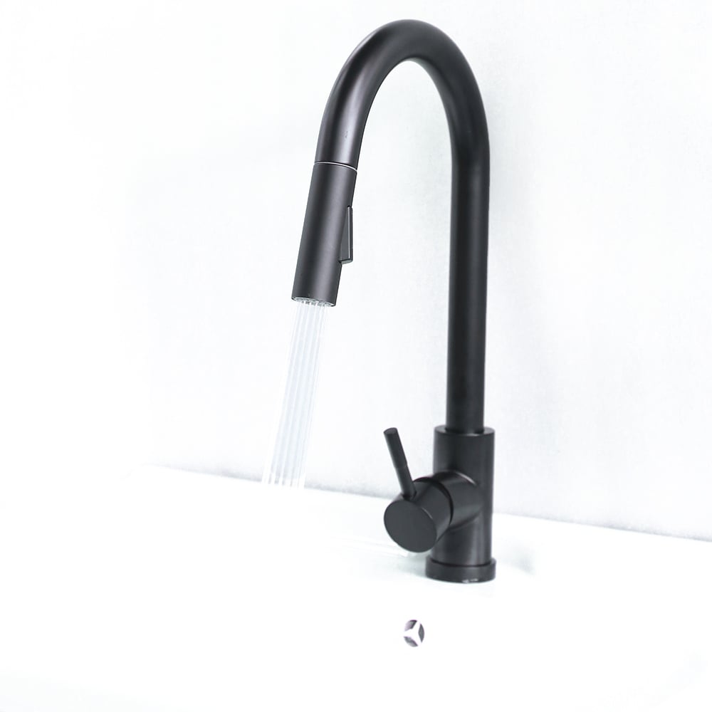Matte Black Touch Kitchen Faucet Stainless Steel Pull Out Spray Single Handle
