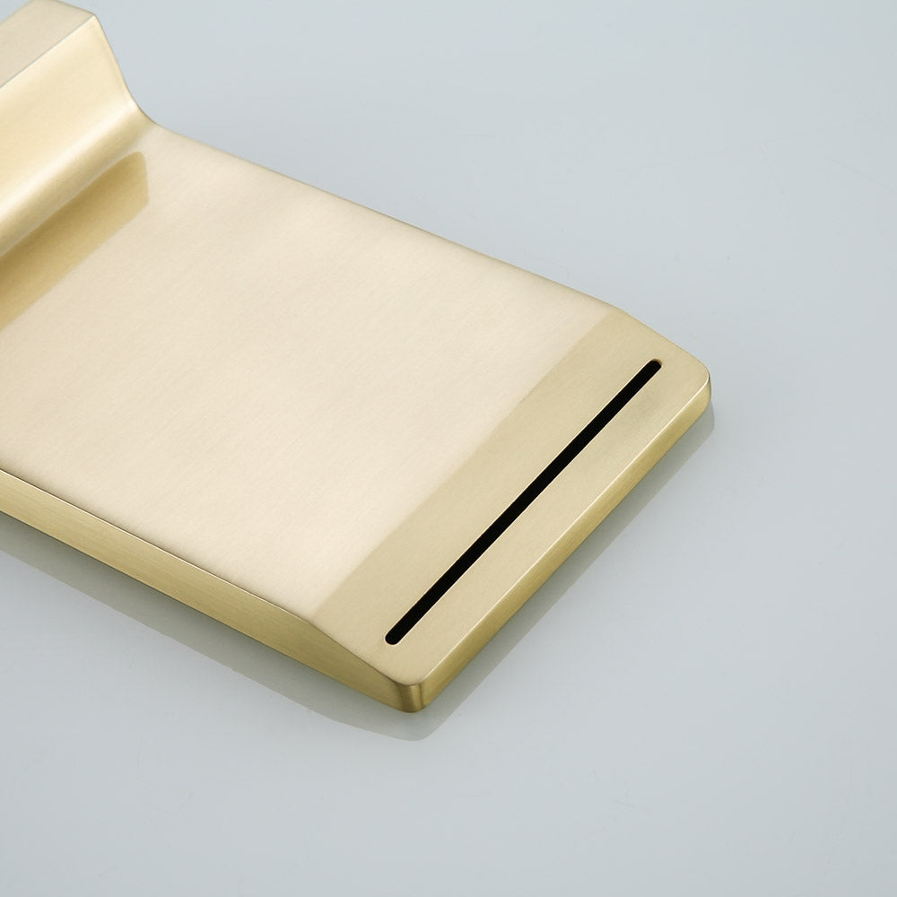 Waterfall Wall Mounted Brushed Gold Bathroom Sink Faucet Single Handle