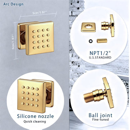 Wall-Mounted Shower System in Gold Thermostatic 4 Functions 23"