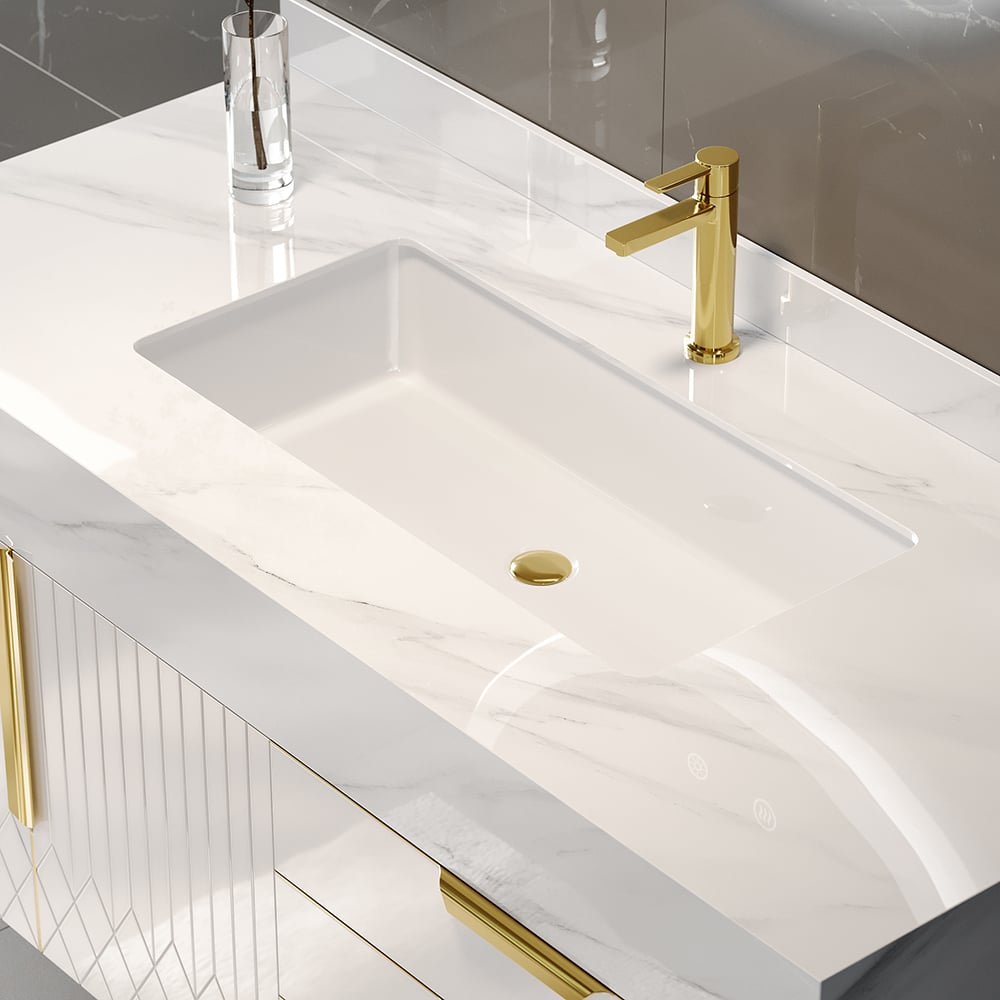 Aro 35" Floating Single Bathroom Vanity with Sink, Sintered Stone Top