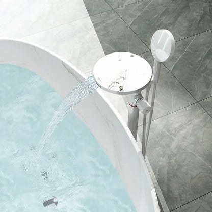 Floor Mounted Tub Faucet with Handshower & Stone Top in White & Rose Gold