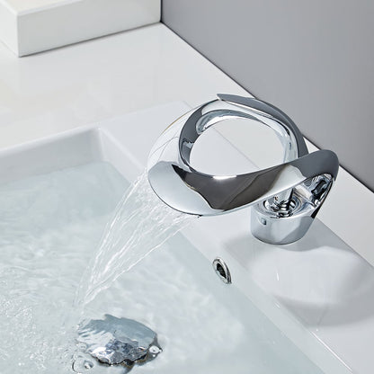 Waterfall Bathroom Sink Faucet in Chrome Single Handle Solid Brass