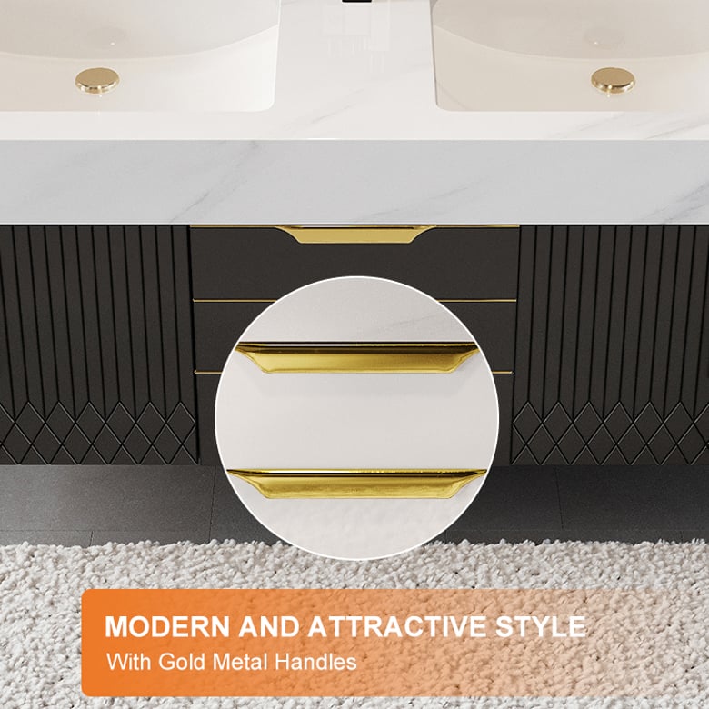 Aro 59" Floating Double Bathroom Vanity with Sink, Sintered Stone Top